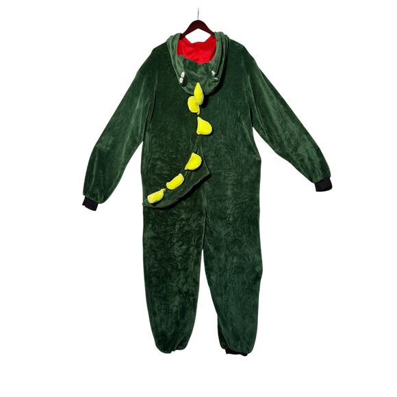 Dinosaur Costume Adult L/XL Green Onsie Hooded Halloween Cosplay T-Rex Pajama - Picture 3 of 4